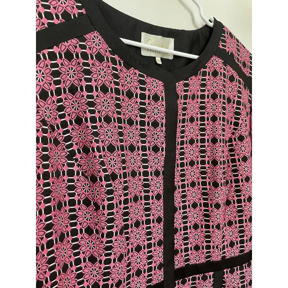 Giovanna Collection Over Coat Women’s Size 16 Pink Navy & White Floral Pattern